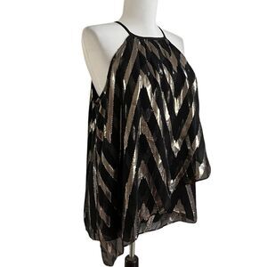 Alice Trixie Silk Asymmetrical Metallic Tank Top L Black Gold Whimsigoth Fairy